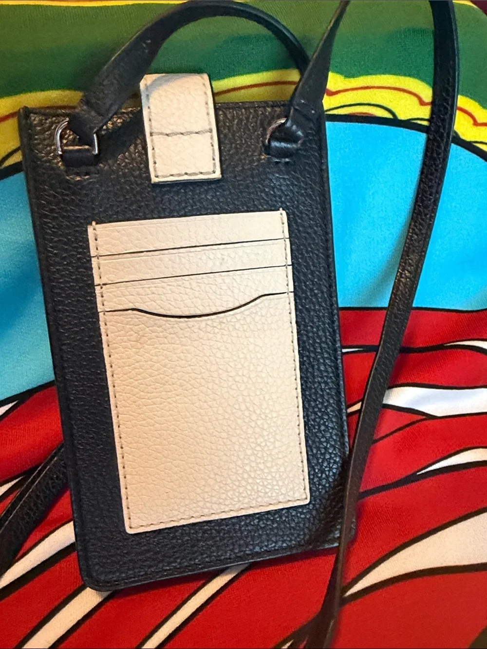 Marc Jacobs Blue Gray Black & Cream Leather Phone Crossbody Card Holder